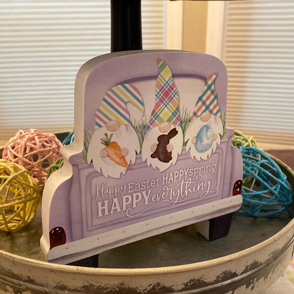 Easter Gnomes In A Purple Vintage Farmhouse Truck Happy Easter Wood Sign - Picture 4 of 15
